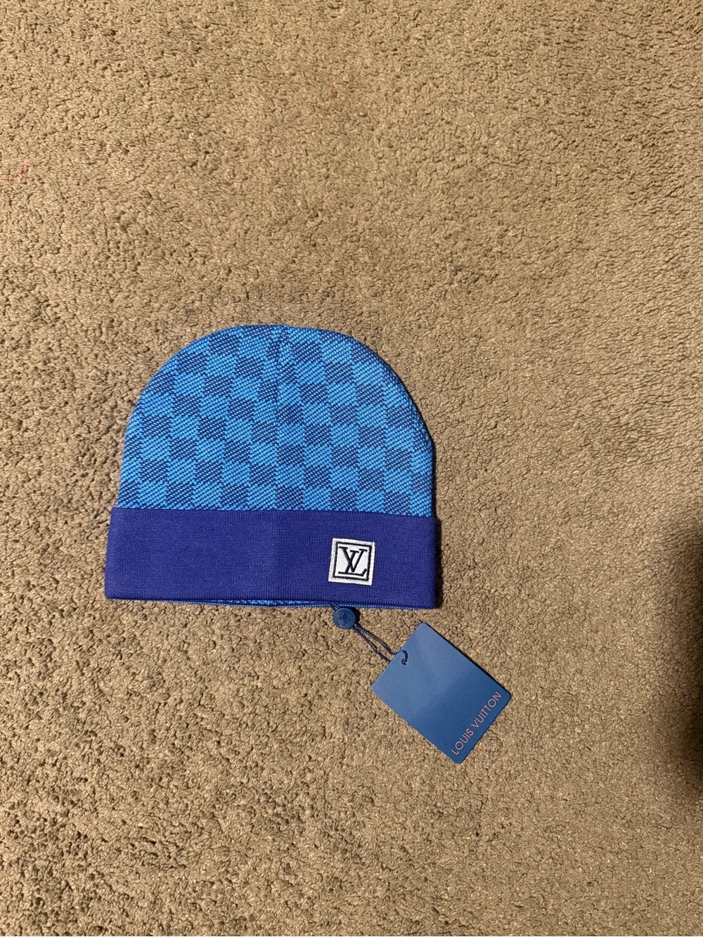 Louis Vuitton Blue Checker Knit Kids Beanie